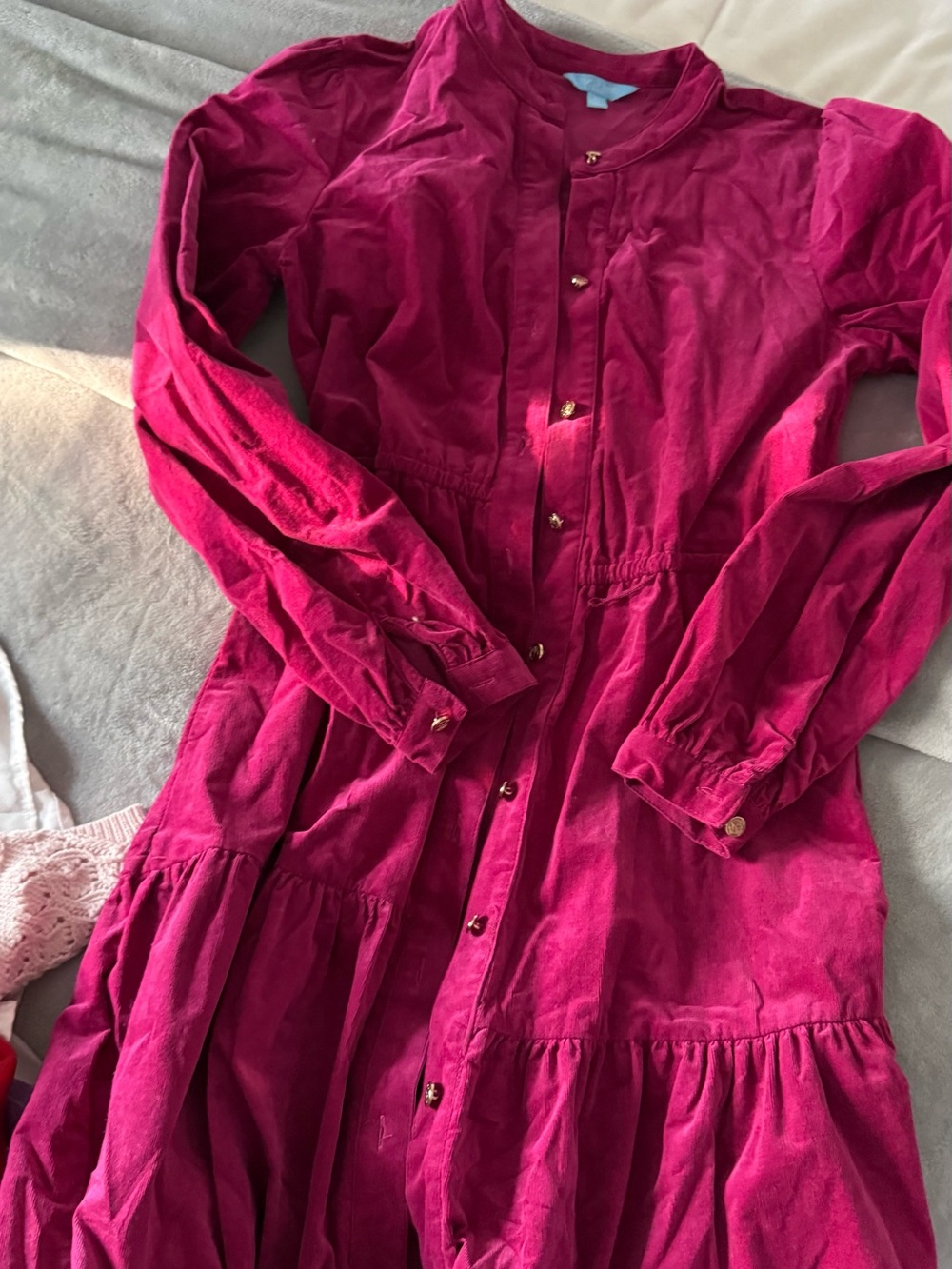 Draper James Magenta Long-Sleeve Button-Front Tiered Dress